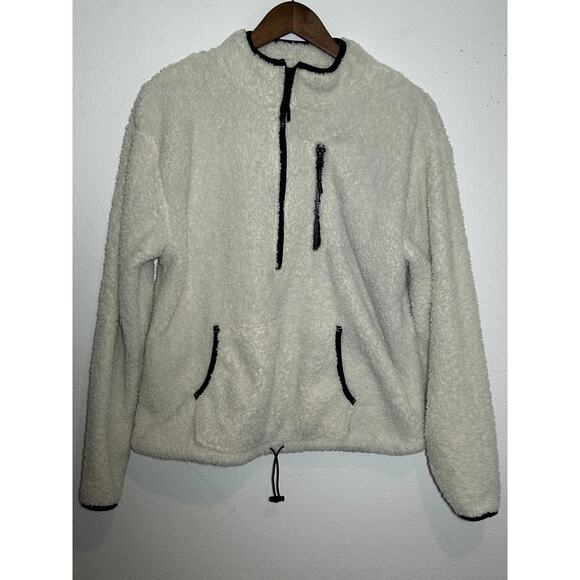 Derek Heart Fleece Jacket White With Black Half Zip Size M - Picture 1 of 5
